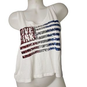 VS PINK Love Pink White Sequined American Flag Tank Top Size Small